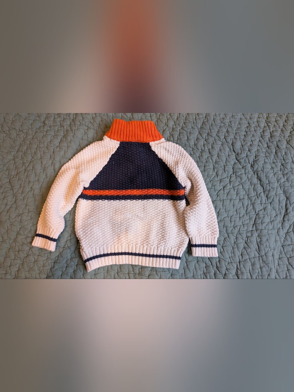 Janie and Jack Cream Knit Sweater with Navy and Orange Accents 12-18 Mo